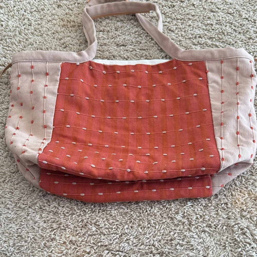 Mercado Global Rosa Tote Hand Woven Artisan Ginger Cream Boho Cotton Bag